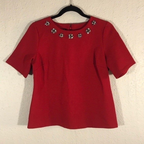 Talbots Red Ponte Knit Rhinestone Embellished Top - Picture 3 of 9